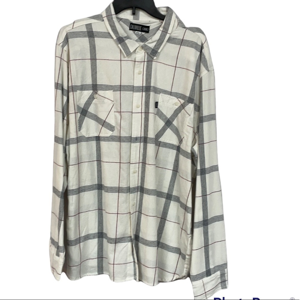 NWT XXL Caliville Men’s Flannel Button Down Shirt White Window Box